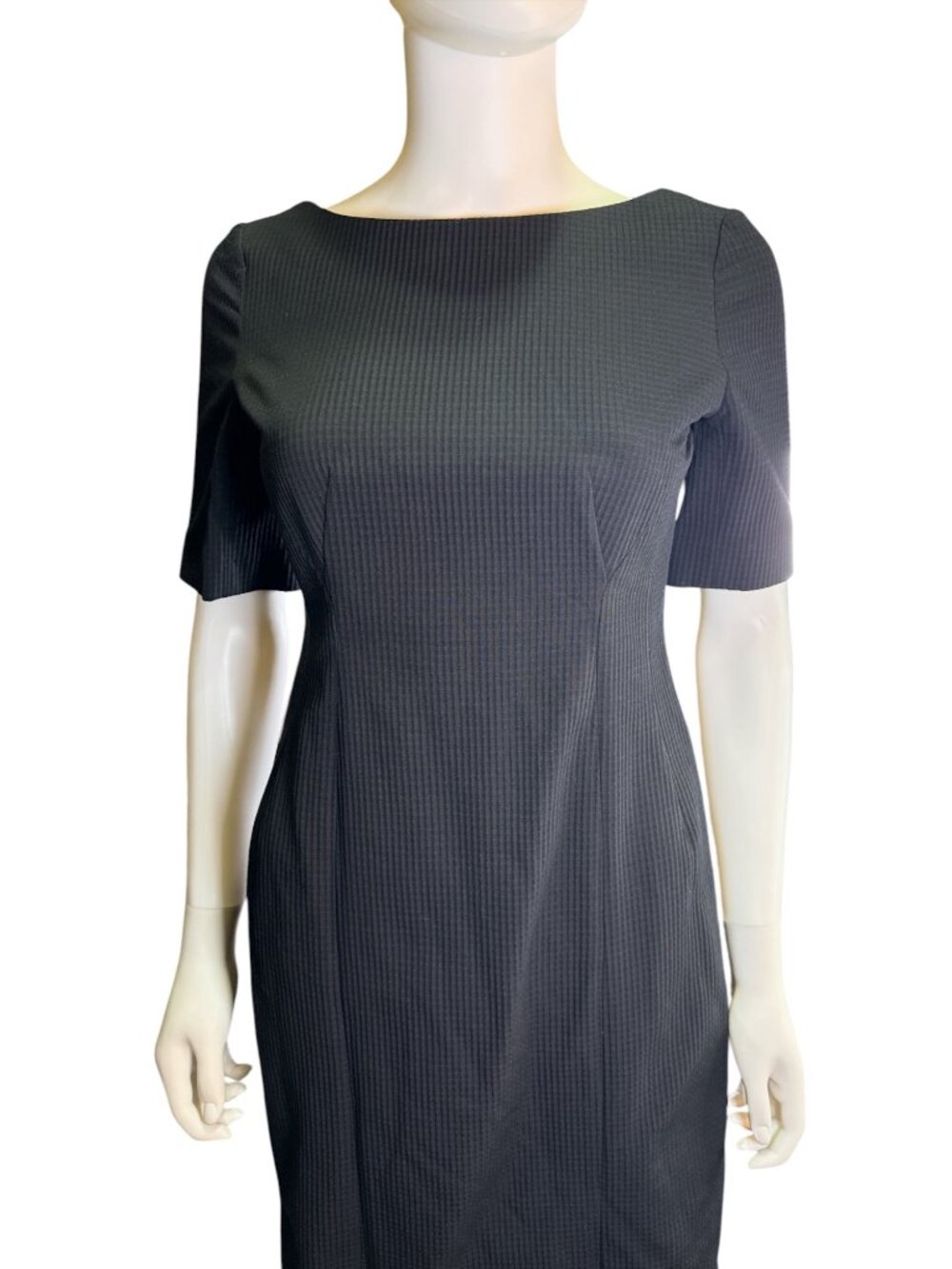 Brooks Brothers Womens Black Sheath Dress 4P Seersucker Office  Mid-Sleeve EUC - Picture 3 of 7